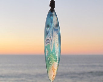 Handmade Resin Surfboard Keychain - Sharky Sea (surf gift birthday gift surf keychain surfing gifts surf keyring beach sea key hook wave)