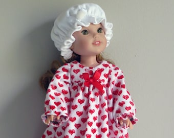 Heart Print Nightgown, Slippers And Nightcap / Doll Clothes / Fits Ruby Red And Wellie Wishers 14 to 15” Dolls