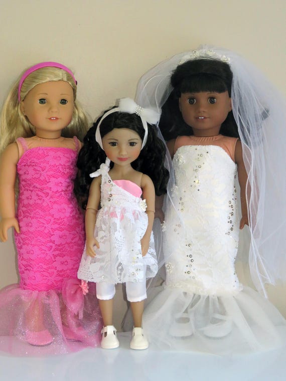 Wedding Mermaid Dress and Bridesmaid Dress, Fits 18” American Girl