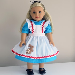 A Classic Alice, Apron And Dress Costume, Fits 18” American Girl Dolls / Doll Clothes