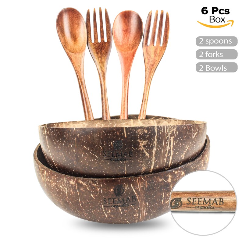Coconut Bowls Set with Forks and Spoon Best Christmas Gift Etsy