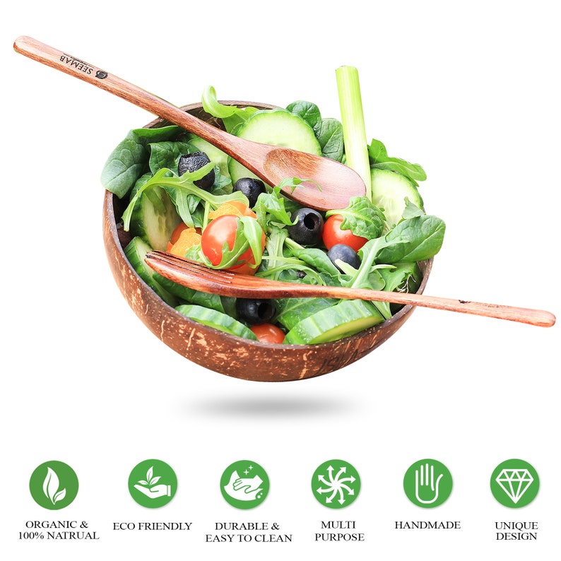 Coconut Bowls Set with Forks and Spoon Best Christmas Gift Etsy