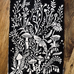Hand-carved linocut print “Woods”