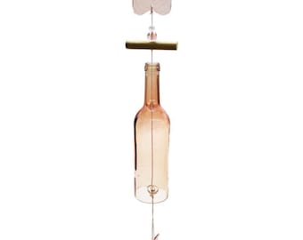 Glas-Windspiel Klangspiel zum Hängen Flasche & Schmetterling 76 cm rosa