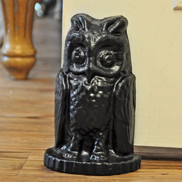 Black Cast Iron Owl Door Stop / Door Weight / Bookend / Shelf Ornament - 1KG