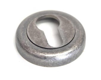Euro Escutcheon with a Radius Edge Rose - Distressed Silver Finish