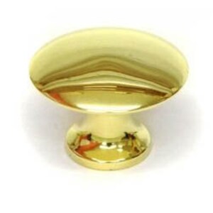 May include: A polished brass cabinet knob with a round top and a slightly flared base.