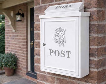 Silver Rose Wall Mounted Post Box - White Finish