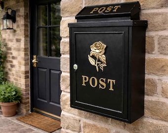 Rose Wall Mounted Post Box - Gold Finish
