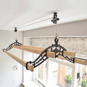 10 Lath Handmade Wooden Clothes Rack Dryer Ceiling Mounted Pulley Laundry  Airer 