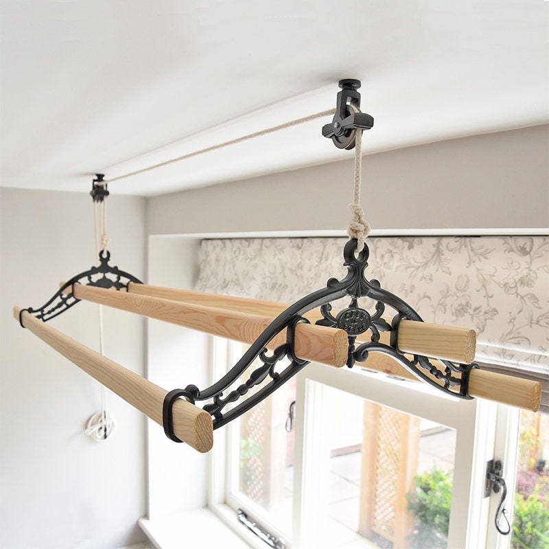 6 Lath Clothes Airer Ceiling Laundry Rack Maid Victorian Maiden Kitchen Dryer 