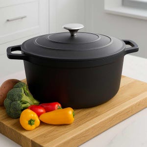Matt Black Enamelled Oval Cast Iron Casserole Cooking Pot