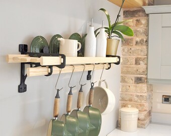 PAIR OF TRADITIONAL IRON Kitchen Pot pan rack shelf brackets slats shelf ends 