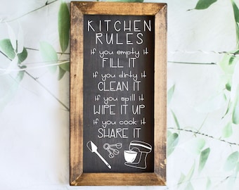 Kitchen Rules Wood Sign, Farmhouse Kitchen Decor