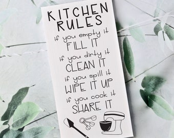 Farmhouse Kitchen Rules Wood Sign, Kitchen Wall Decor