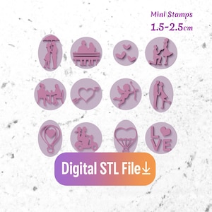 Valentine's Day (Digital Files) Mini Clay Stamp Set STL Files for 3D Printers