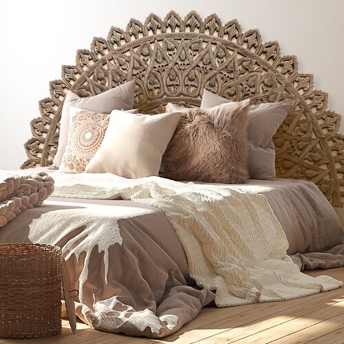 California King Half Moon Headboard Japandi Wall Mounted Bed Etsy