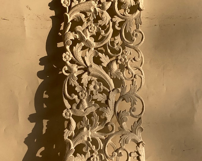 Antique White Thai Wood Carving, Wall Art Hanging Reclaimed Teak Wooden