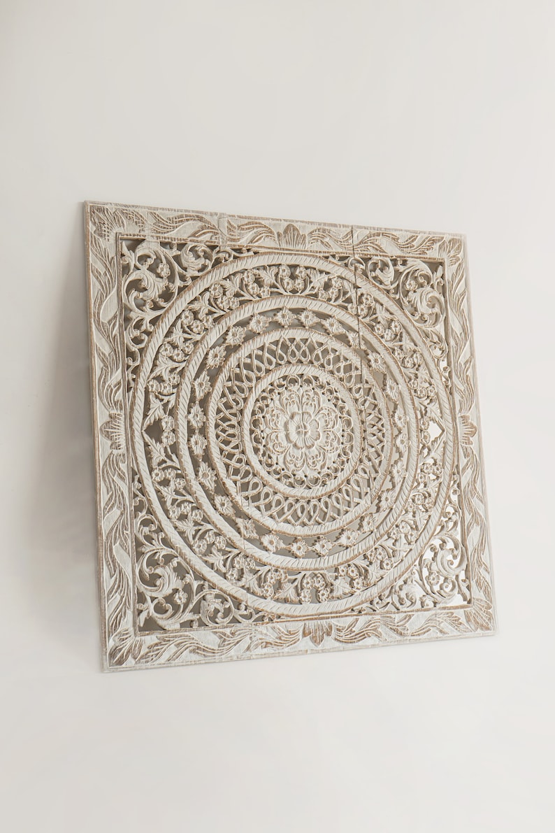 Morocco Design Teak Wood Carving Boho White Carve Reclaim - Etsy
