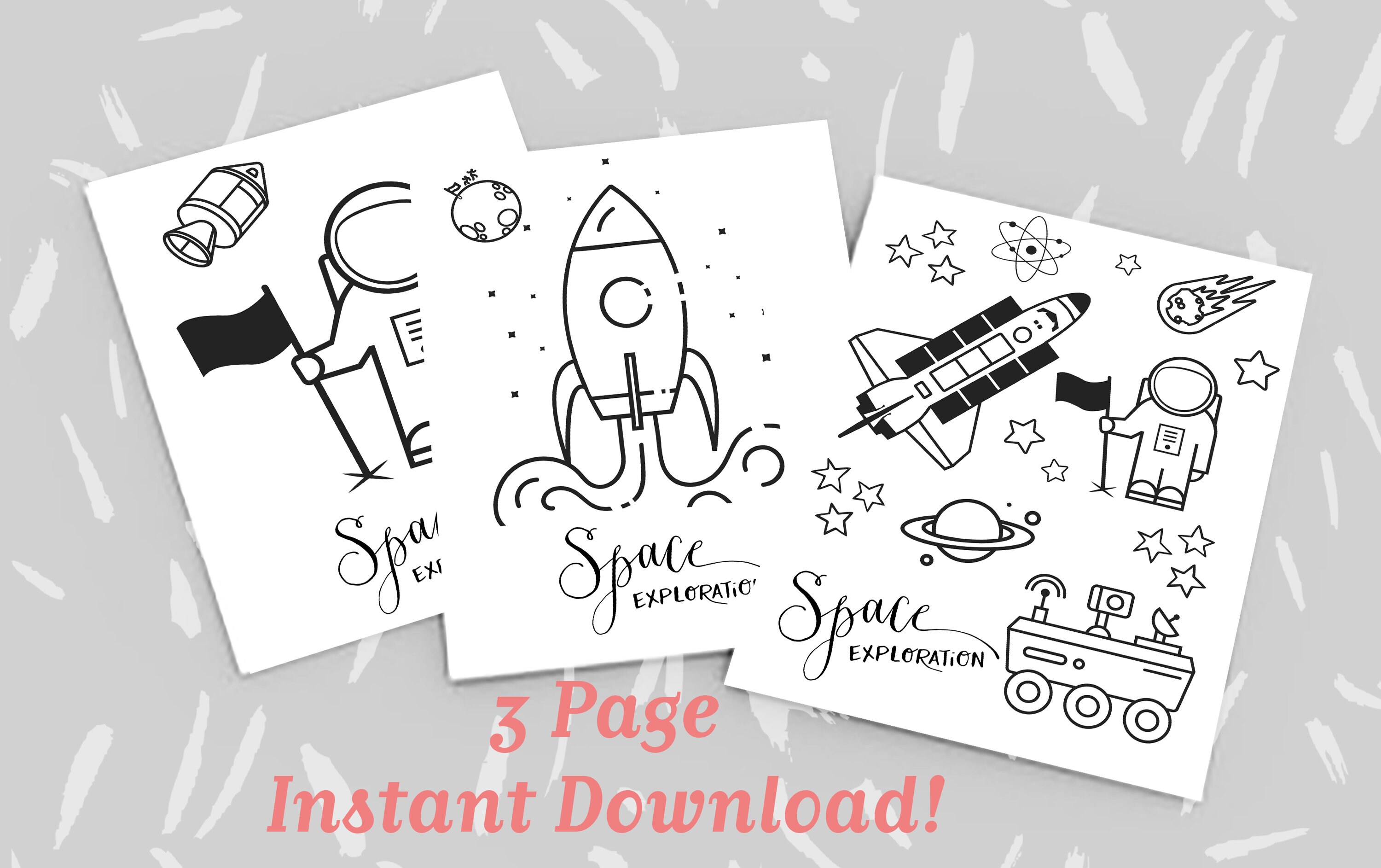 Space Exploration Coloring Pages Printable Group Of 3 | Etsy
