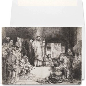 Knights River Publishing - Tarjetas de felicitación cristianas - Predicación de Cristo - Grabado de Rembrandt - Tarjetas 5x7 con sobres