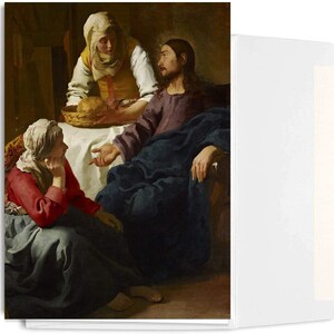 Knights River Publishing - Biglietti di auguri cristiani - Cristo nella casa di Marta e Maria - Vermeer - Biglietto 5x7 con busta