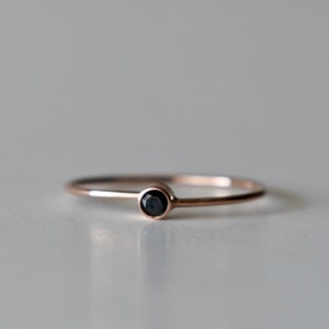 Black Diamond Ring with 14k Rose Gold Band, dainty black diamond stack band, small black diamond ring, alternative wedding band