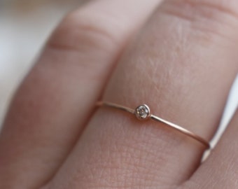 14k Rose Gold Tiny Diamond Ring with Thin Band, Dainty Solitaire, Ethically Sourced Diamond Band, diamond engagement ring, thing gold ring