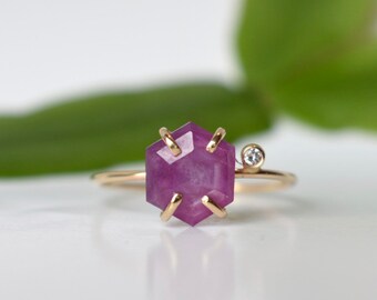 Mauve Pink Star Ruby Ring 14K White Gold Plate Size 6 34 Gift for Her