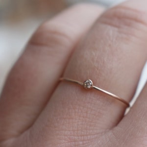 14k Rose Gold Tiny Diamond Ring with Thin Band, Dainty Solitaire, Ethically Sourced Diamond Band, diamond engagement ring, thing gold ring