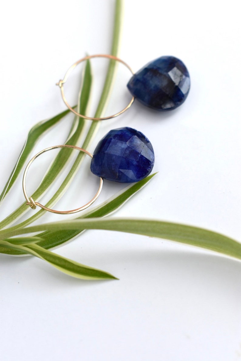14k gold and Large Blue Sapphire Earrings