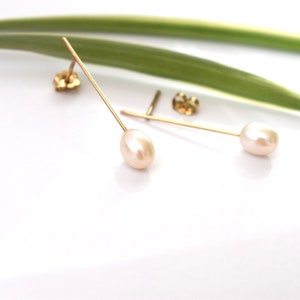 White Pearl Minimalist Earrings in 14k Gold Gold Wedding Earrings Long Pearl Drop Earrings Statement Earrings Pearl Earrings image 2