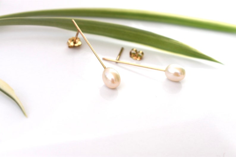 White Pearl Minimalist Earrings in 14k Gold Gold Wedding Earrings Long Pearl Drop Earrings Statement Earrings Pearl Earrings image 2