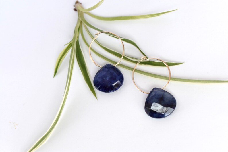 14k gold and Large Blue Sapphire Earrings
