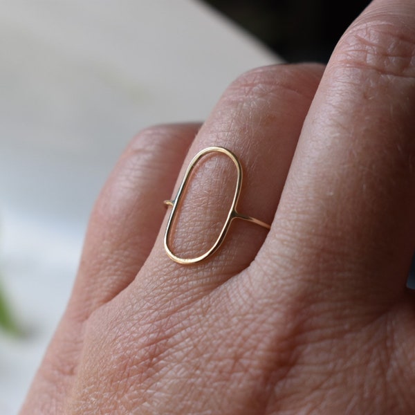 14k solid gold open oval band, simple statement ring, open ring design, solid gold band, right hand ring