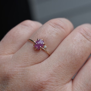 14k Solid Gold Pink Sapphire Ring with Diamond, Ethically Sourced Sapphire, Natural Pink Sapphire Ring in 14k Gold, Sapphire Engagement Ring