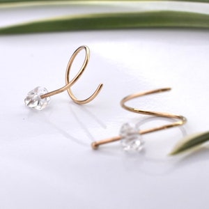 Special listing for Zoe. Small Twist on Hoops with Herkimer  Diamonds and herkimer diamond necklace in solid 14k yellow gold
