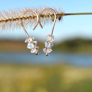 Small Twist on Hoops with Herkimer  Diamonds, Small 14k Gold Earlobe Hugging earrings, Tiny Twist Earrings, solid gold twist on earrings