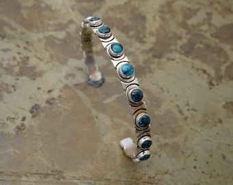 15 Stone Turquoise Silver Bracelet