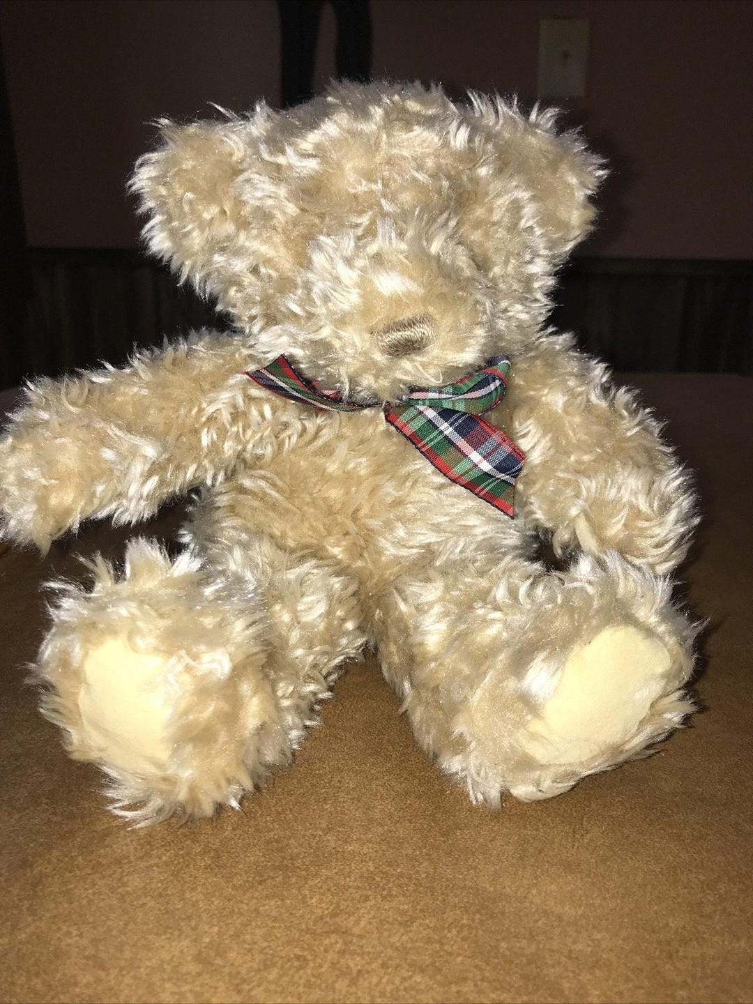Gund Plush Bear With Plaid Bow Vintage Honey Brown 11" Talll 1990 ...