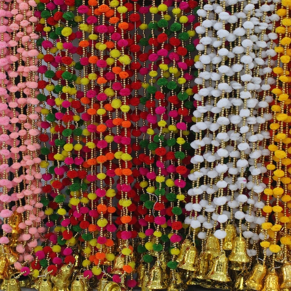 100 Pc Pom Pom Bell String Garland For Diwali And Christmas Decoration Decor Pom Pom Bells Christmas Tree Bell String, Wedding