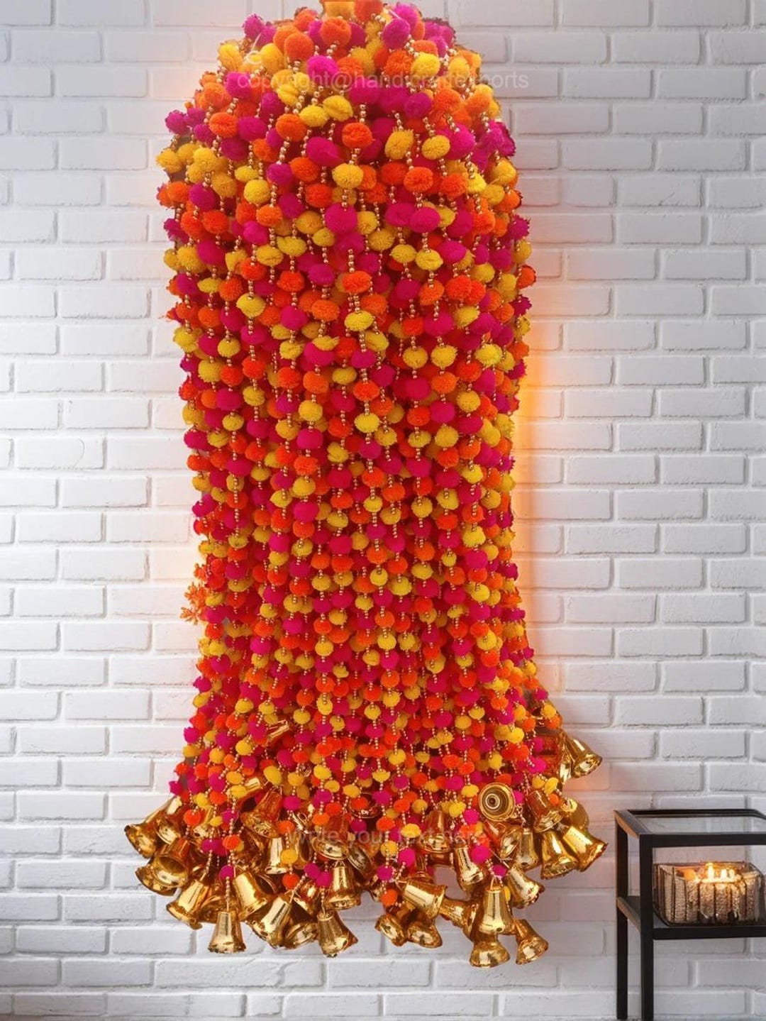 100 Pc Pom Pom Bell String Garland for Diwali and Christmas Decoration ...