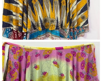 10 Pc Vintage Sari Maxi Skirt Boho Hippie skirt Long Ethnic India print long wrap skirt wrap skirt Silk wrap skirt maxi skirt wrap skirt