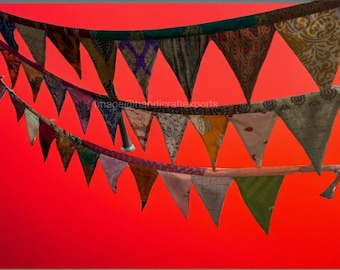 Upcycled Sari Fabric Garland – Boho Wedding Bunting, Eco Friendly Indian Fabric Banner, Festival Decor, Mandala Wall Hanging&quot;