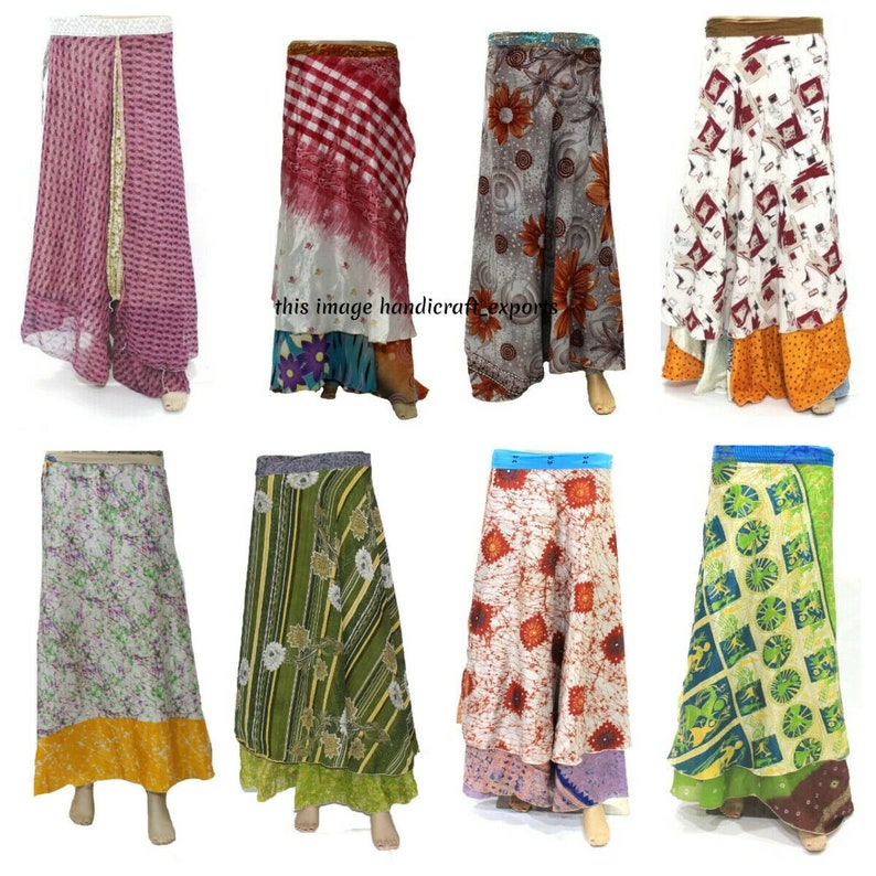5 PC Lot Indian Vintage Silk Skirts Bohemian Women Flamenco Hippie Summer Dress