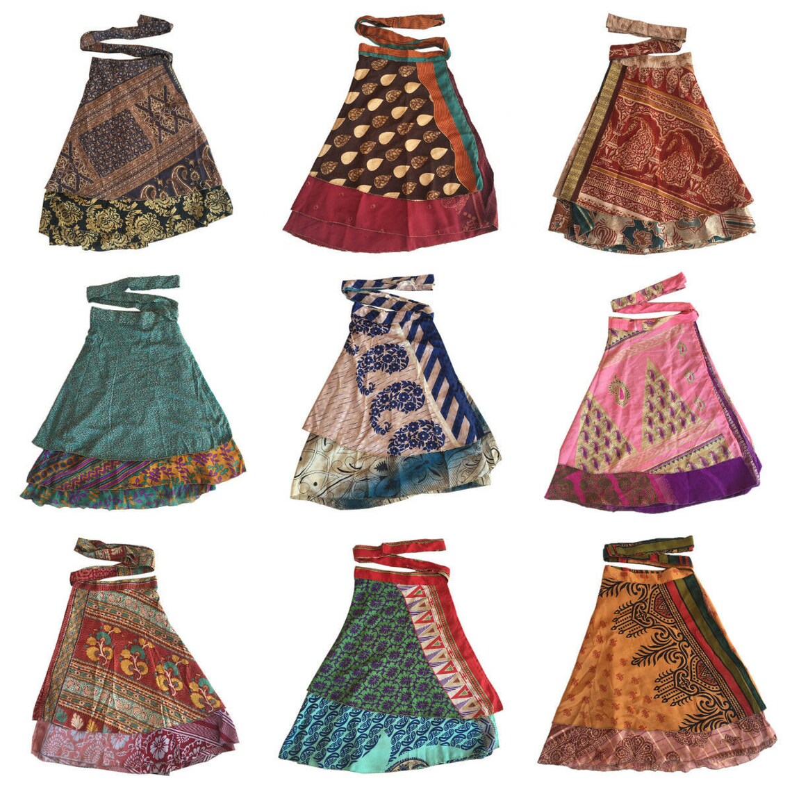 5 PC Short Mini Skirt Indian Women Wrap Skirts Vintage Silk | Etsy