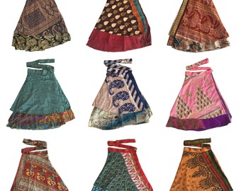 5 Pc Lot  Indian vintage silk wrap skirt women beach skirt boho skirt magic double layer skirts for  Indian Wrap Skirt Silk skirt