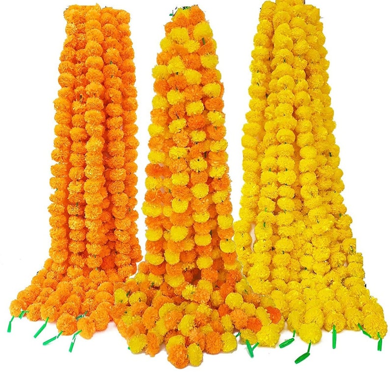 100 pezzi in vendita su colore indiano mix decorativo artificiale Deewali ghirlanda di fiori di calendula corde per la decorazione della festa nuziale di Natale Diwali immagine 1