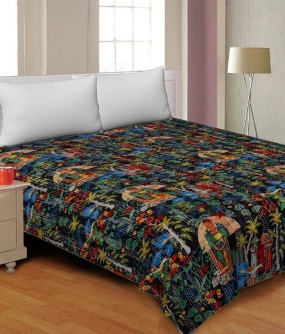 Frida Kahlo Printed Cotton Quilted Blanket Indian Handmade Bedspread Kantha Work Bohemian Bed Decor Throw Blanket Frida Kahlo Printed Cotton Quilted Blanket Indian Handmade Bedspread Kantha Work Bohemian Bed Decor Throw Blanket