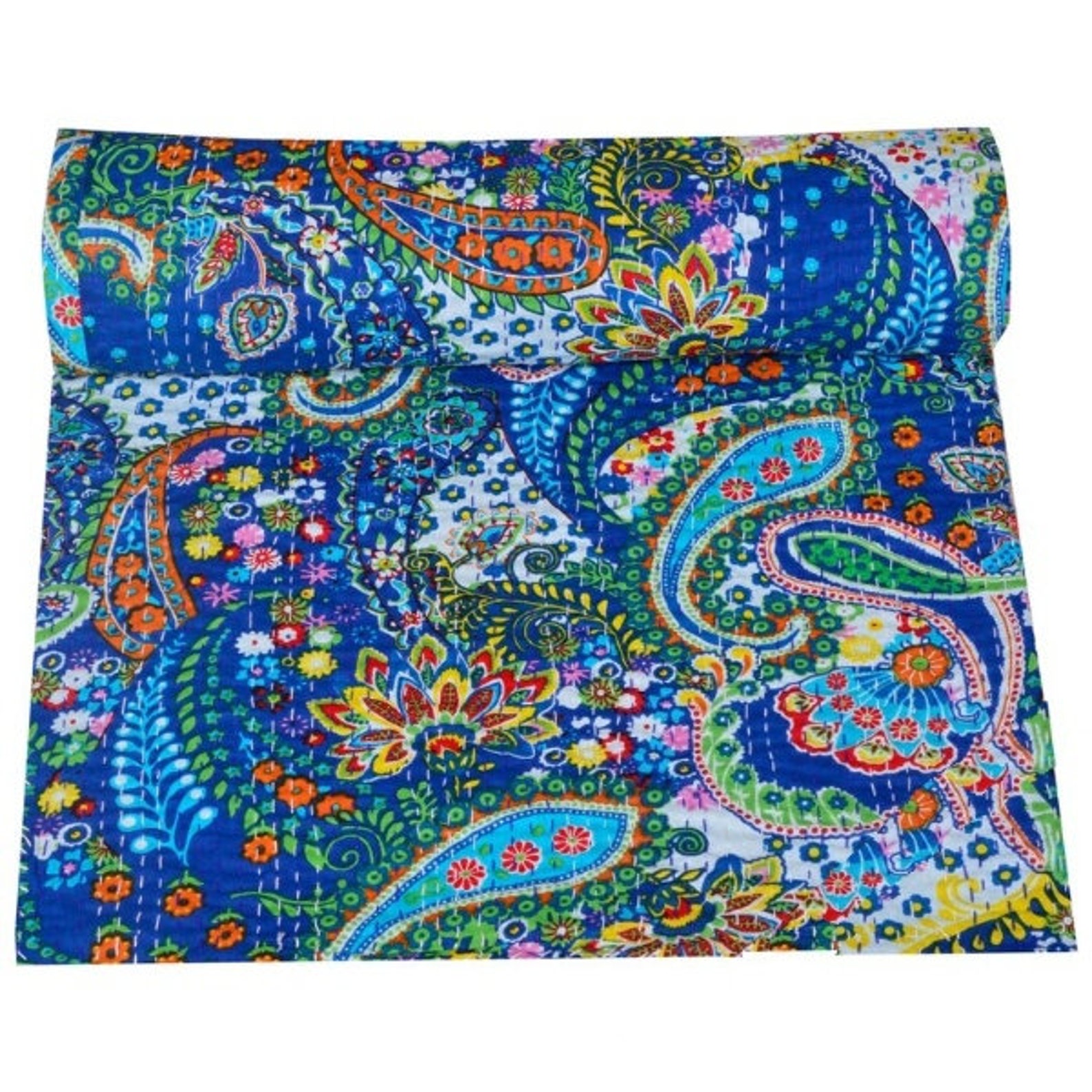 Indian Handmade Blue Paisley Quilts Kantha Quilt Cotton Kantha Etsy